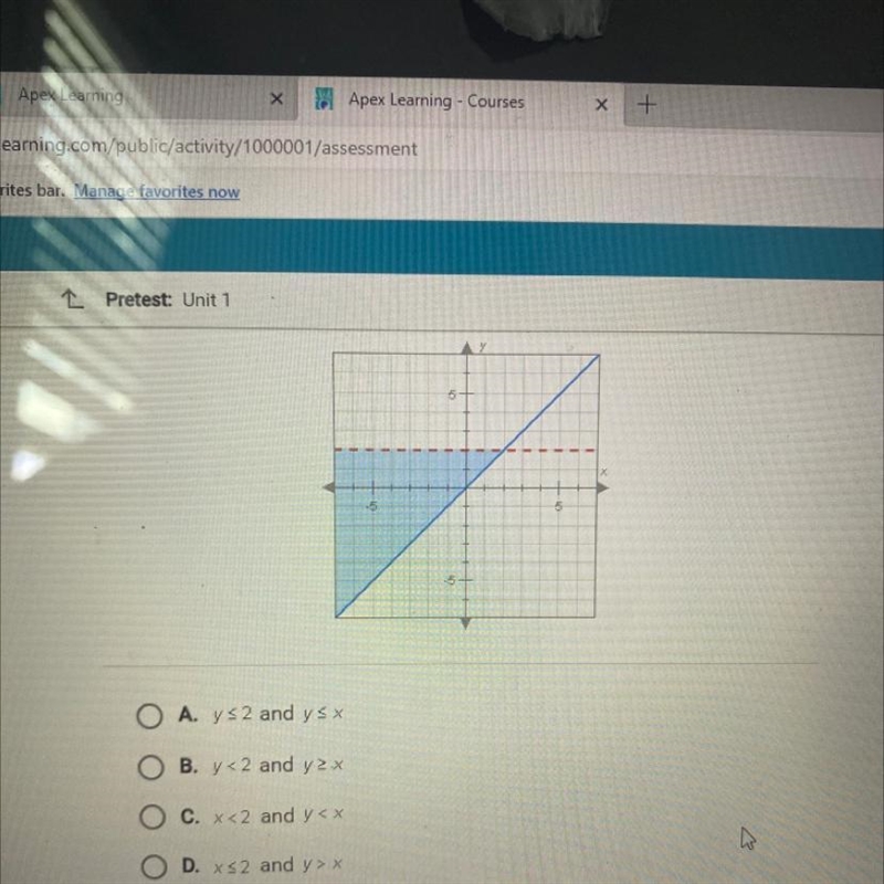 Which of the following systems of linear inequalities is represented by the solution-example-1