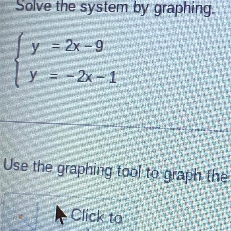 Solve the system by graphing. Y=2x-9 y=-2x-1-example-1