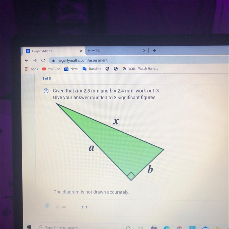 The answer to the length of x is in mm. please help!-example-1