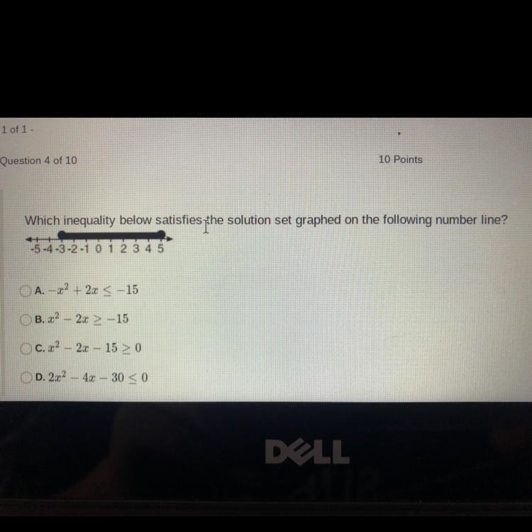 Which inequality below satisfies the solution set graphed on the following number-example-1