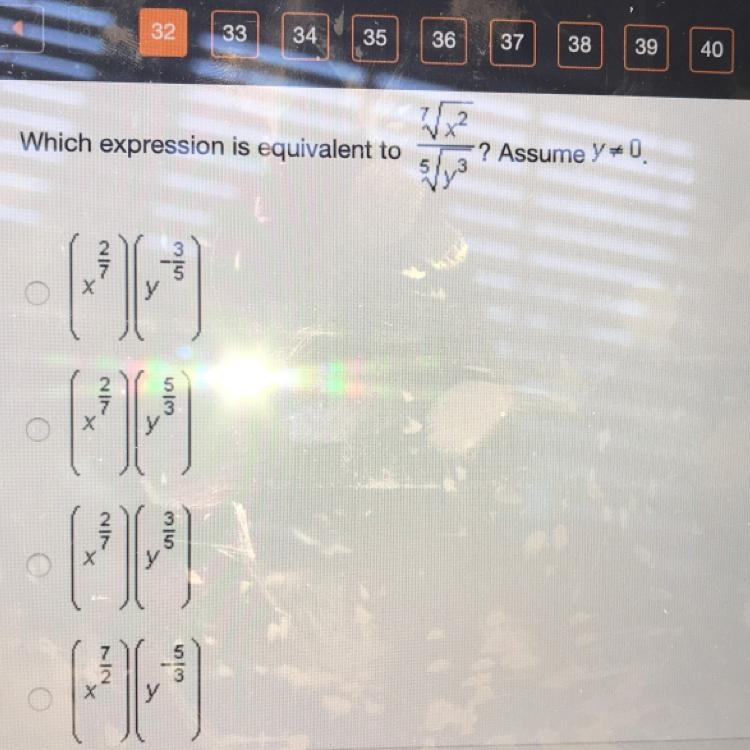 Which expression is equivalent to ? Assume .-example-1