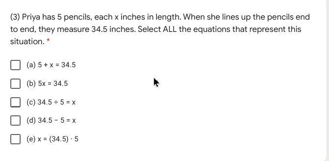 Priya has 5 pencils, each x inches in length. When she lines up the pencils end to-example-1