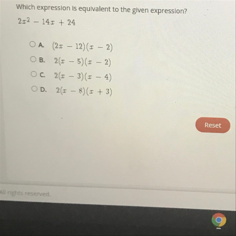 Which expression is equivalent to the given expression?-example-1