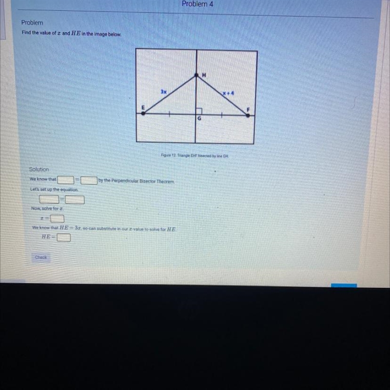 Find the value of x and HE in the triangle-example-1