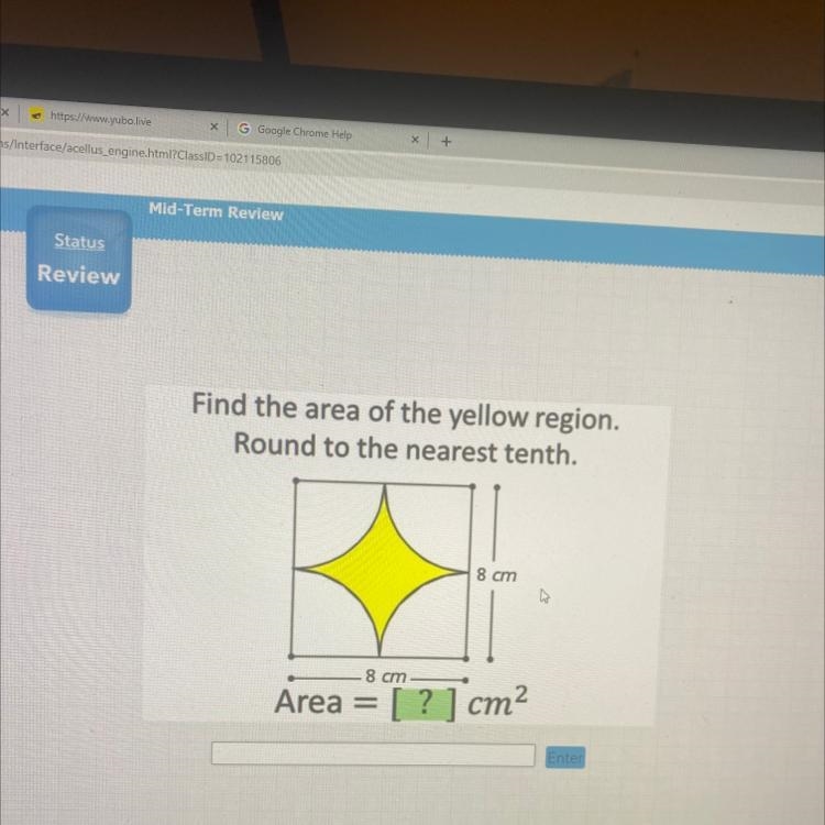 Find the area of the yellow region. Round to the nearest tenth.-example-1