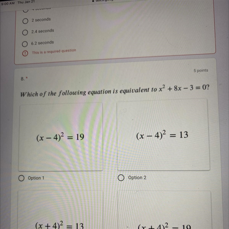 Which of the following equation is equivalent to x² + 8x – 3 = 0?-example-1