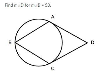 Find angle D if angle B = 50-example-1