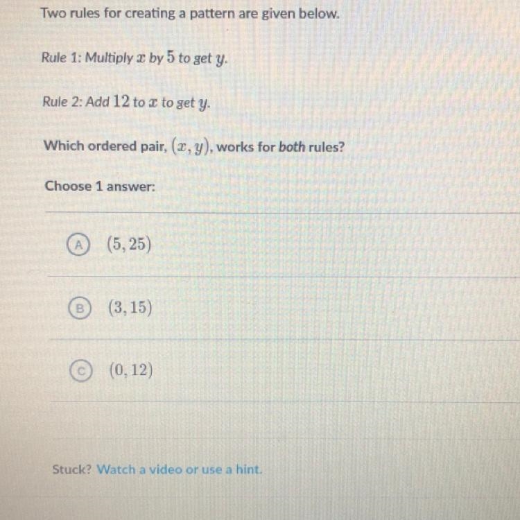 Two rules for creating a pattern are given below. Rule 1: Multiply x by 5 to get y-example-1