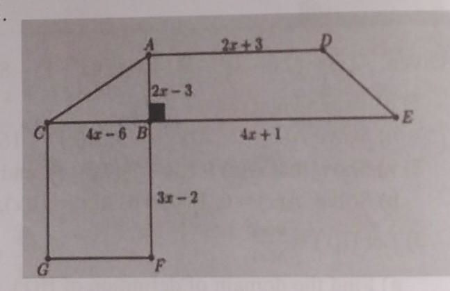 Let x represents a length in cm where x > 1.5. AB = 2x - 3, BC = 4x – 6, AD = 2x-example-1