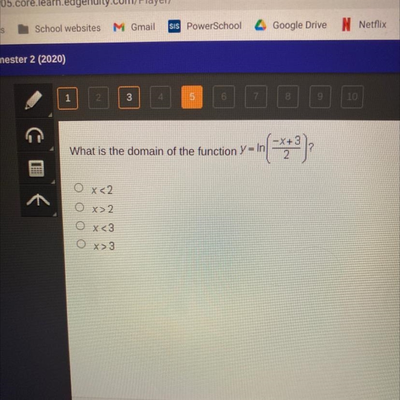 What is the domain of the function Y = In --***) X2 ox72 Ox<3 Ox>3-example-1