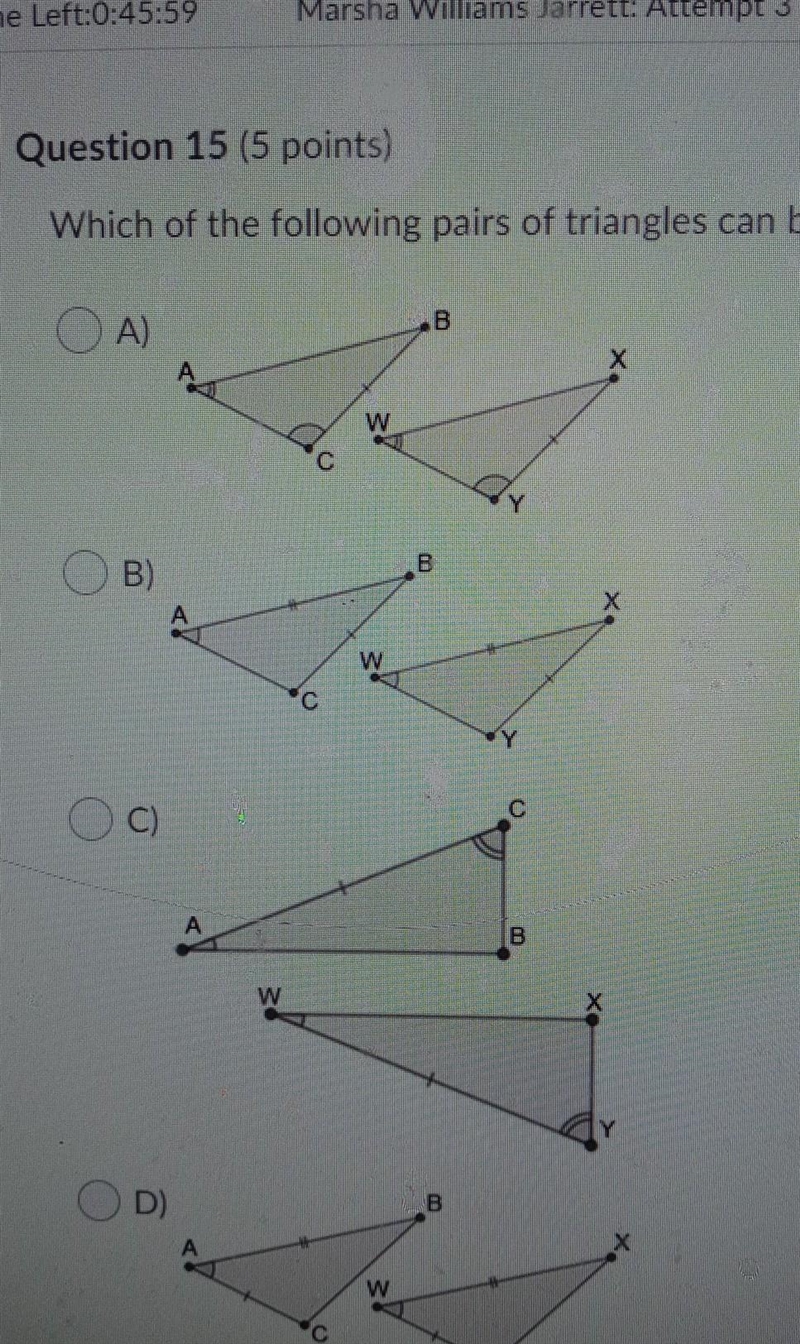 Which of the following part of triangle can be proven congruent by AAS ​-example-1