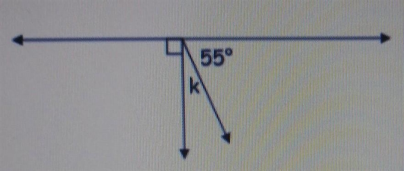 I nEED HELP HIRRY WITH EXPLANATION PLS PLS find the missing angle,k, in the diagram-example-1