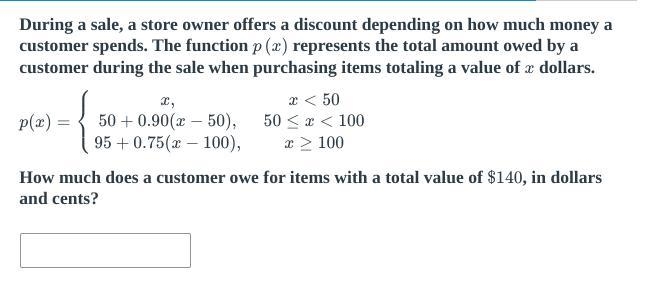 NO LINKS HELP During a sale, a store owner offers a discount depending on how much-example-1