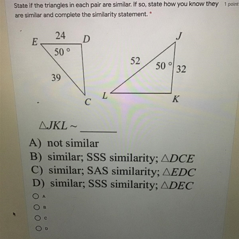 State if the triangles in each pair are similar.-example-1