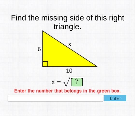 Find the missing side of the right triangle.-example-1