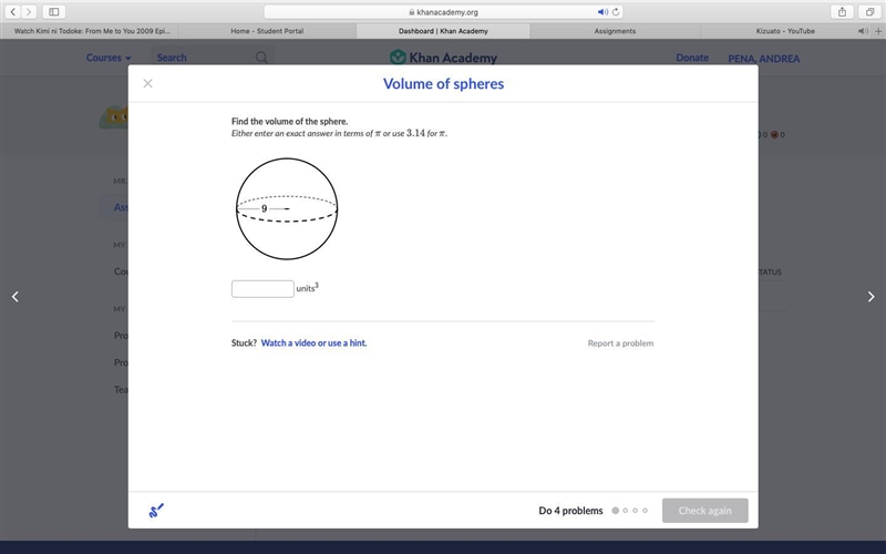 Find the volume of the sphere. Either enter an exact answer in terms of π or use 3.14 π.-example-1