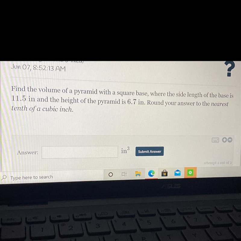 Need answer fasttt Find the volume of a pyramid with a square base, where the side-example-1