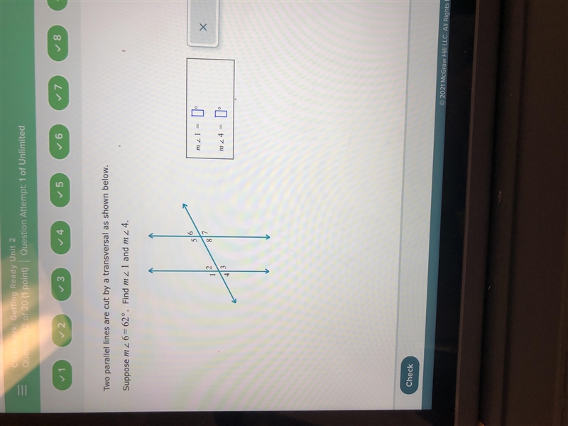 Help me please! Two parallel lines are cut by a transversal as shown below-example-1