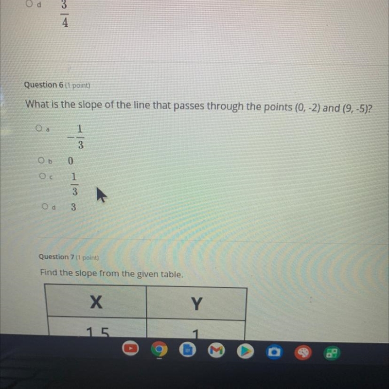 What is the slope of the line that passes through the points (0, -2) and (9,-5)?-example-1