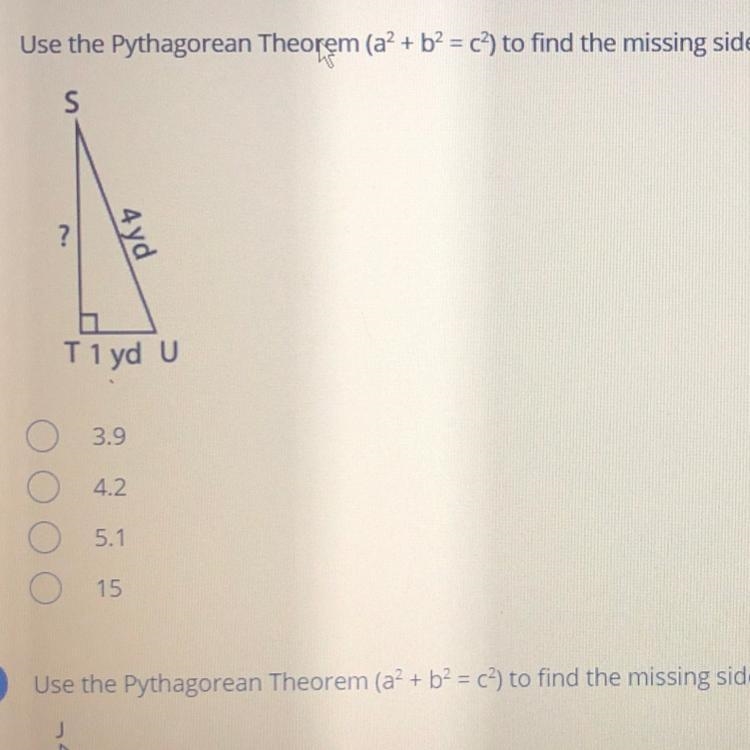 Use the Pythagorean Theorem (a? + b2 = (?) to find the missing side length. Round-example-1