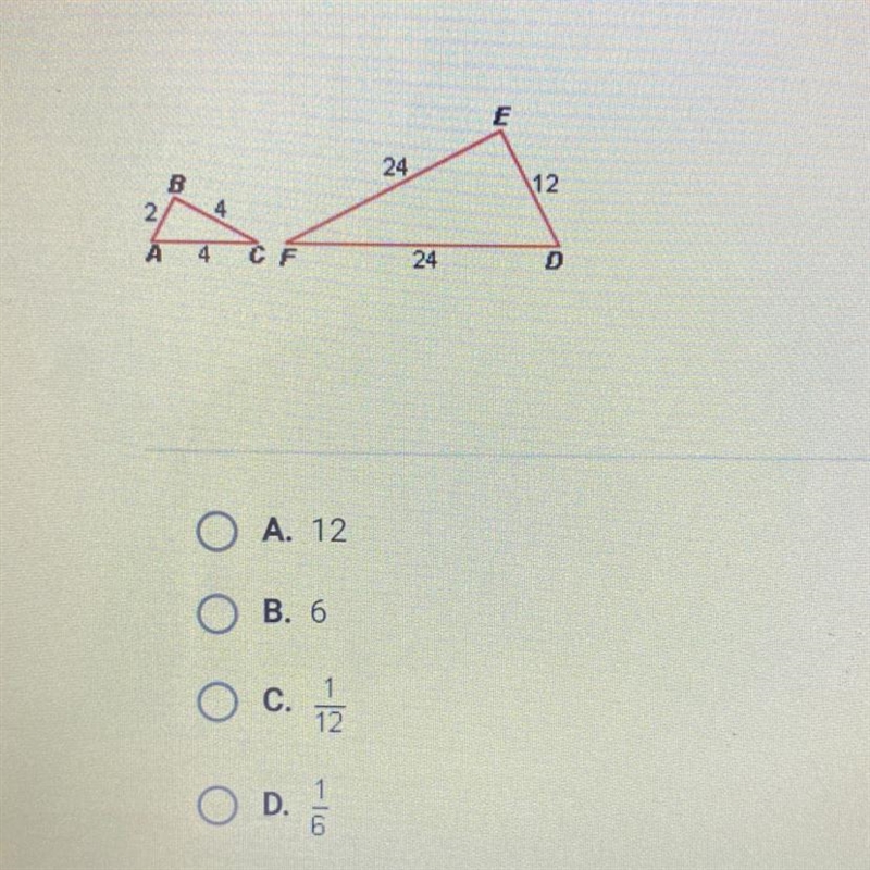 What is the scale factor from AABC to ADEF?-example-1