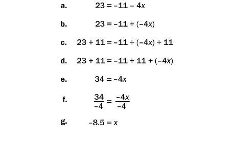 4. Which properties of equality justify steps c and f? A. Multiplication Property-example-1