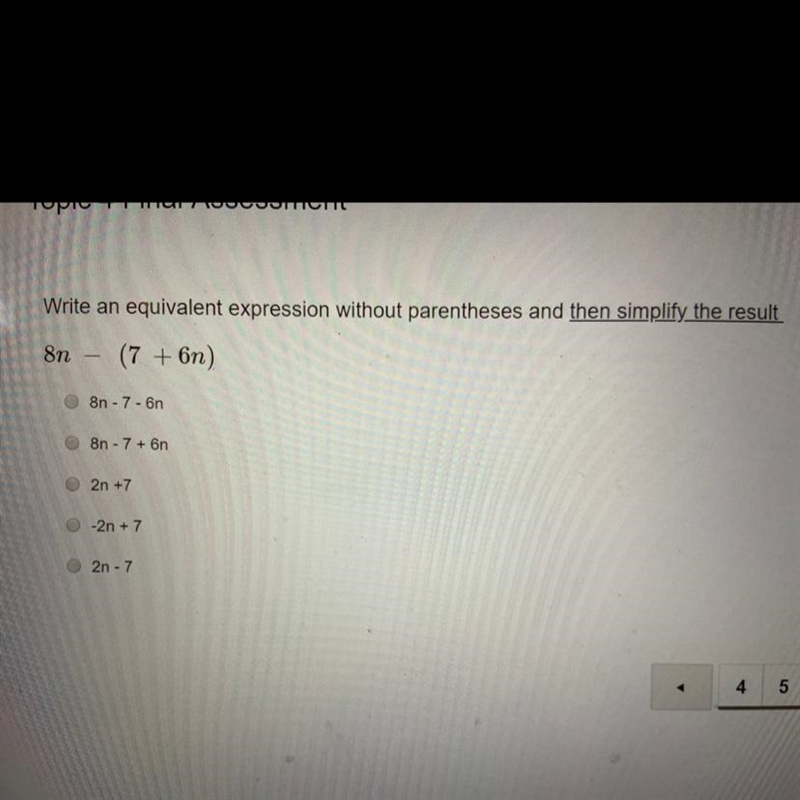 Write an equivalent expression without parentheses and then simplify the result 8n-example-1