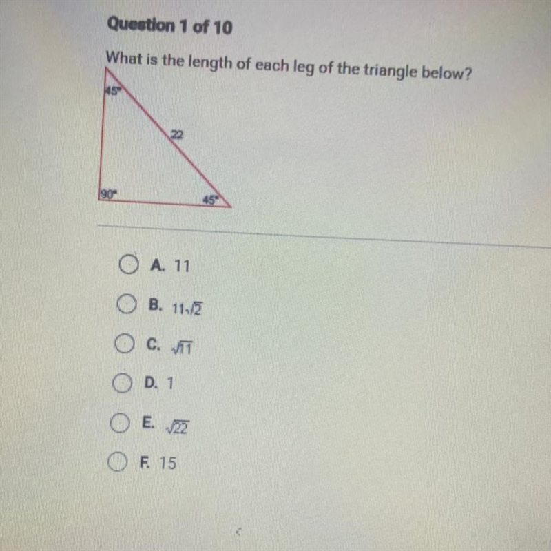 What is the length of each leg of the triangle below?-example-1