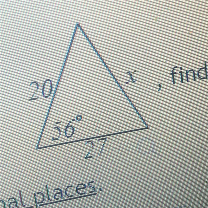 Find the length of side x using the Law of Cosines.-example-1