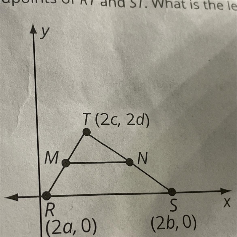 In the figure, M and N are midpoints of RT and ST. What is the length of MN-example-1