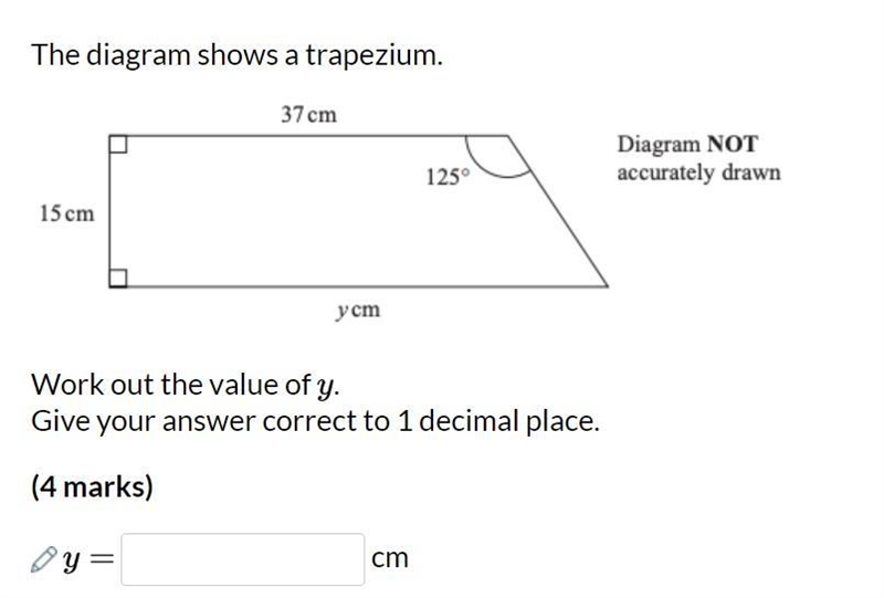 The diagram shows a trapezium Work out the value of y . Give your answer correct to-example-1