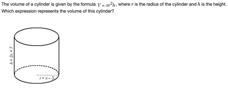 The volume of a cylinder is given by the formula V=πr^2h, where r is the radius of-example-1