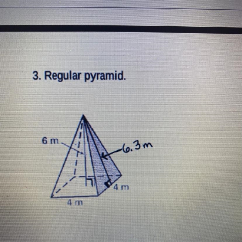 Regular pyramid B= P= H= l= LA= SA= V=-example-1