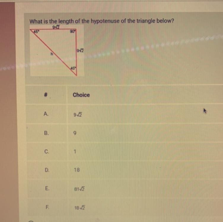 What is the length of the hypotenuse of the triangle below? 912 45" 90" 92 n-example-1