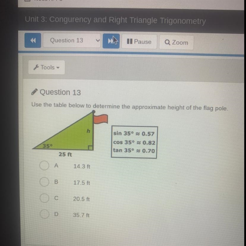 Use the table below to determine the approximate height of the flag pole.-example-1