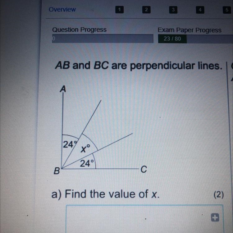 AB and BC are perpendicular lines. find the value of X-example-1