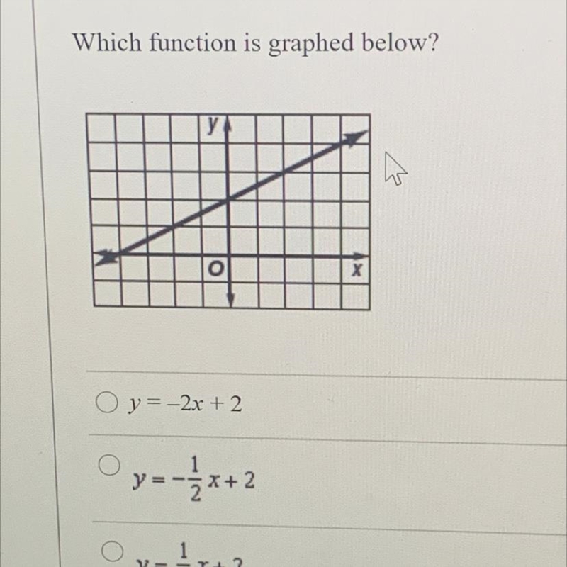 A. y=-2x+2 B. y=-1/2x+2 C. y=-2x+2 D. y=1/2x-2-example-1