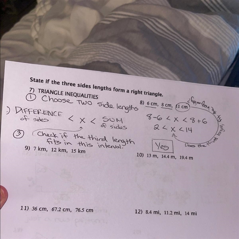 Do question 9: State if the three sides lengths form a right triangle. (Example on-example-1