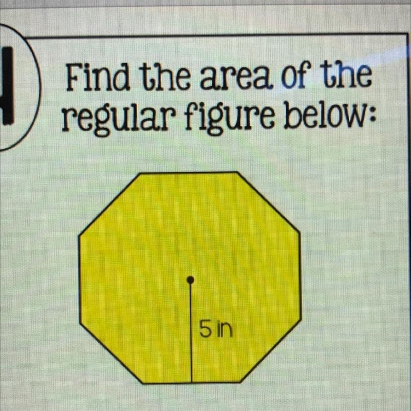 Find the area of the regular figure below: A) 67.3 in2 B) 70.2 in2 C) 74.6 in2 D) 77.1 in-example-1