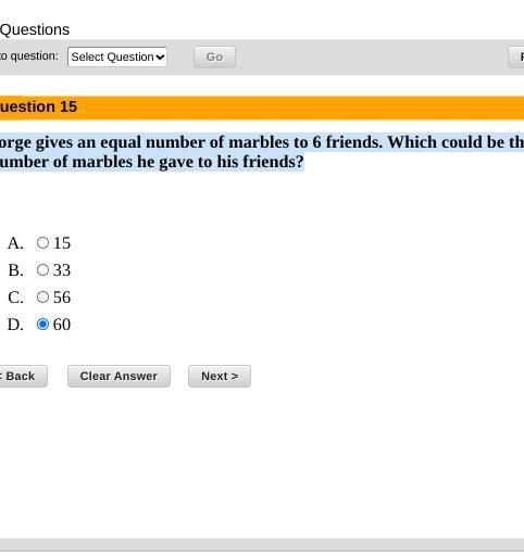 Jorge gives an equal number of marbles to 6 friends. Which could be the total number-example-1