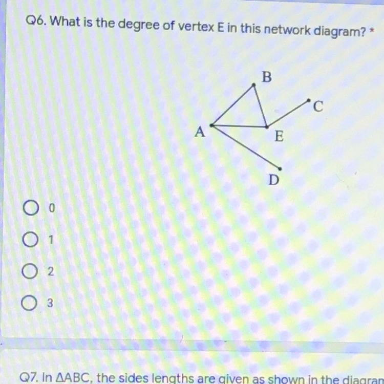 Q6. What is the degree of vertex E in this network diagram? * 1 point B С A E D оооо-example-1