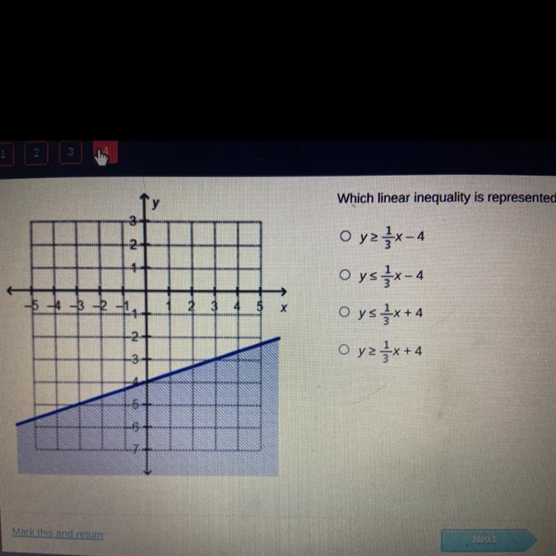 Which linear inequality is represented by the graph?-example-1