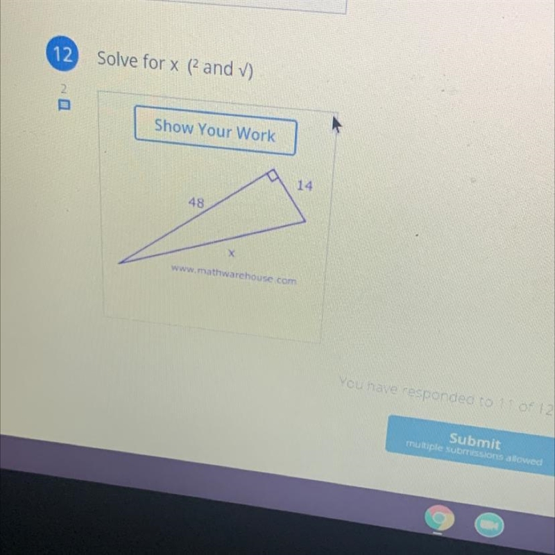 1 Solve for x ( and V) 2 Show Your Work 14 48 X-example-1