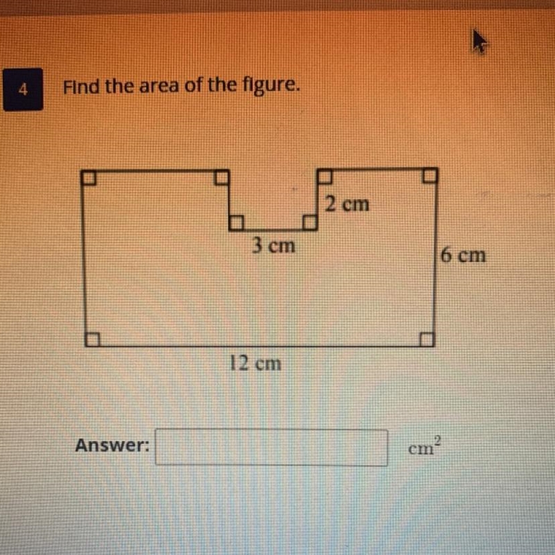 Find the area of the figure. 2 cm 3 cm 6 cm 12 cm-example-1