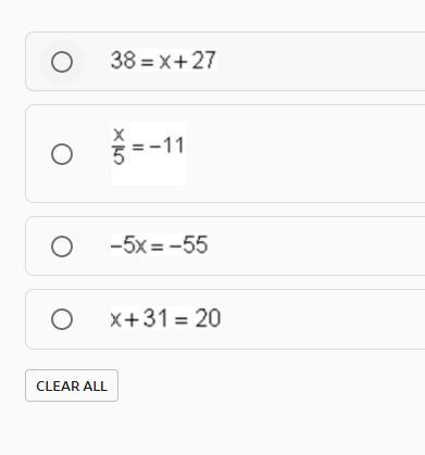 Which equation has the solution of X equals negative 11?-example-1