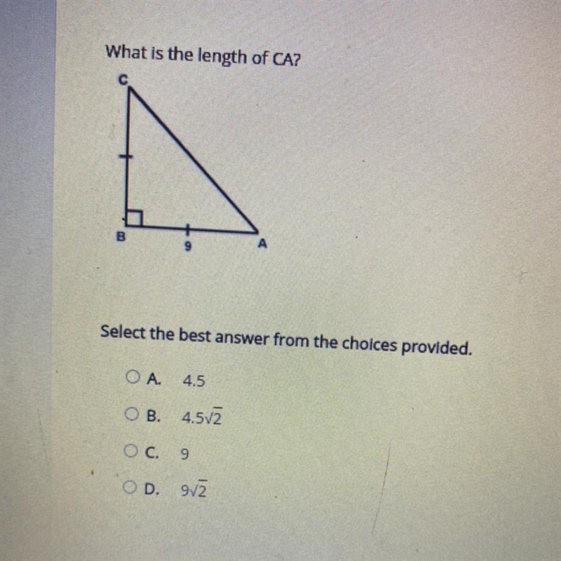 What is the length of CA? Select the best answer from the choices provided. A4.5 B-example-1