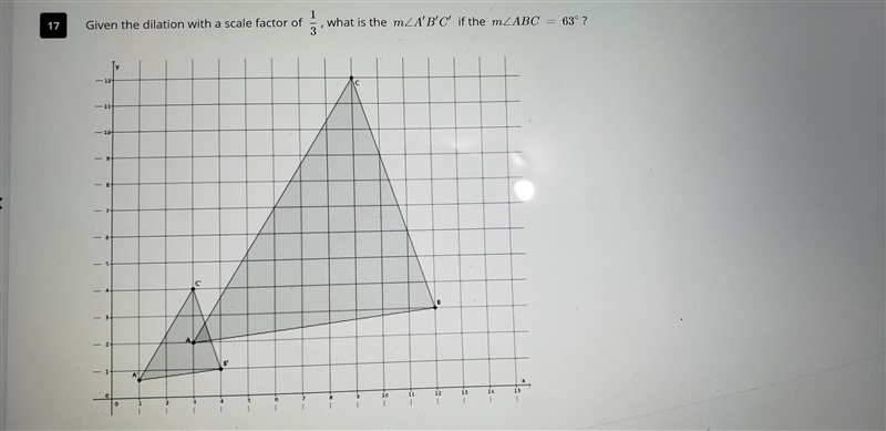 Given the dilation with a scale factor of 1/3, what is the m The measure of-example-1