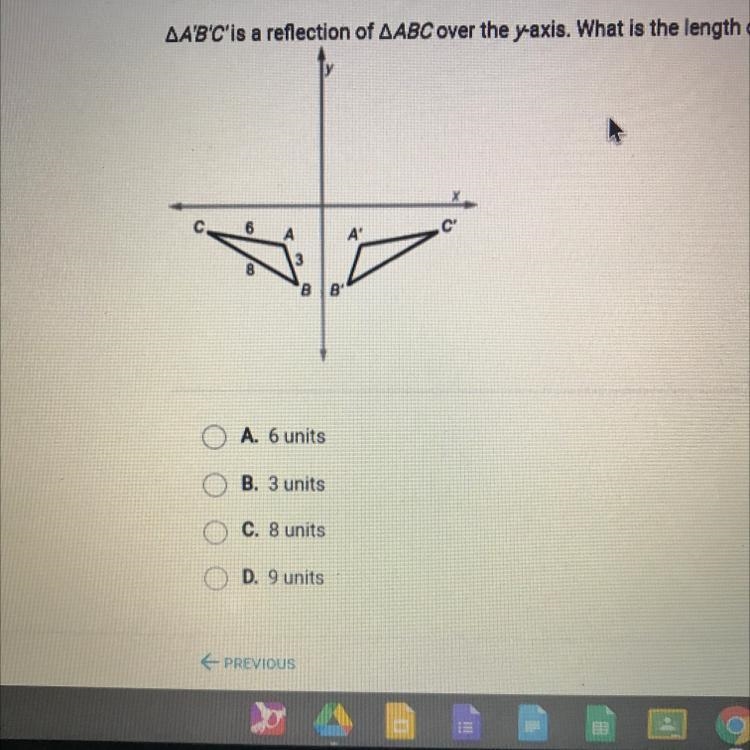 AA'B'C'is a reflection of AABC over the y-axis. What is the length of A'C'?-example-1