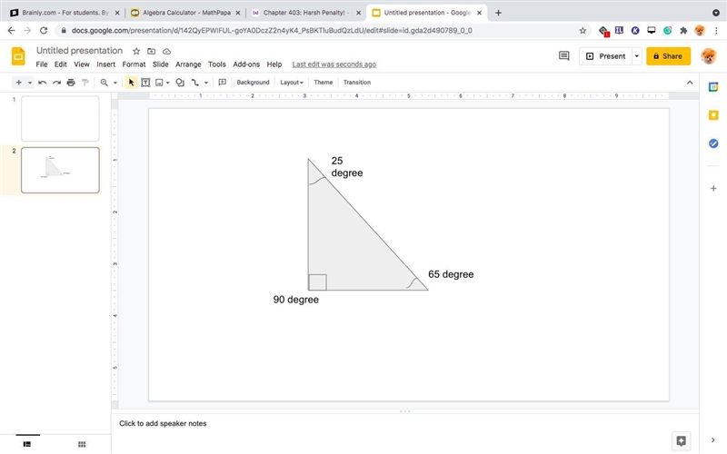 What type of triangle is pictured? A. Right and scalene B. Obtuse and scalene C. Acute-example-1