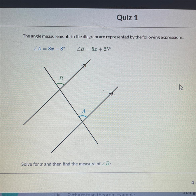 Solve for x and then find the measure of-example-1